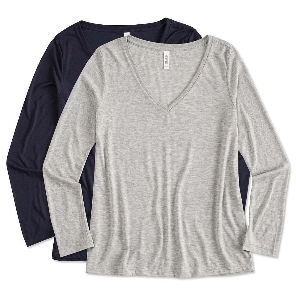 Bella + Canvas Women's Flowy Long Sleeve V-Neck T-shirt