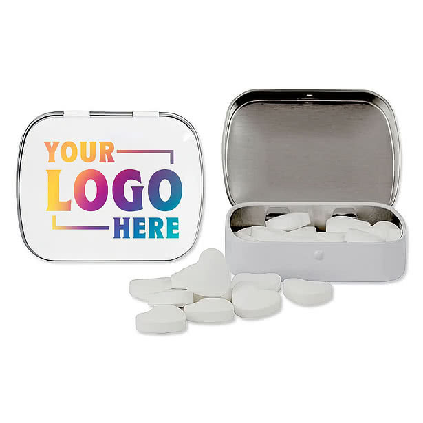 Full Color Domed Tin with Heart Shaped Mints