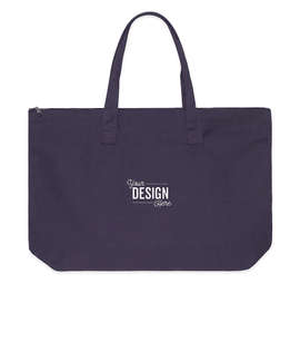Embroidered Large Wide 100% Cotton Canvas Zippered Tote - Color: Navy