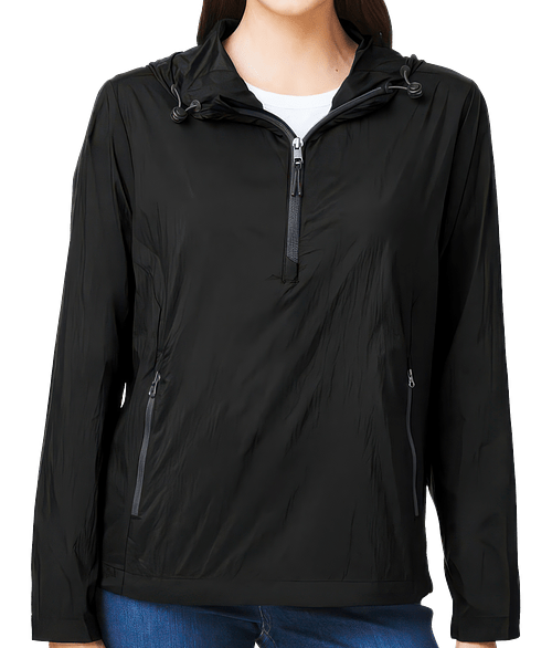 North End Women's Aura Recycled Lightweight Packable Anorak - Embroidered in Black/Carbon