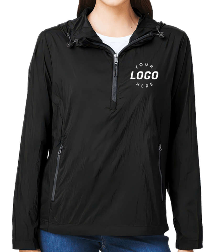 North End Women's Aura Recycled Lightweight Packable Anorak - Printed in Black/Carbon