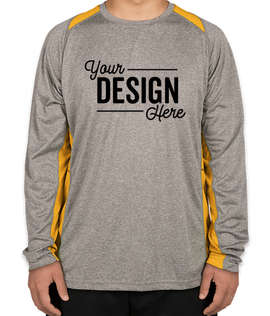 Sport-Tek Heather Contender Colorblock Long Sleeve Performance Shirt - Color: Vintage Heather / Gold
