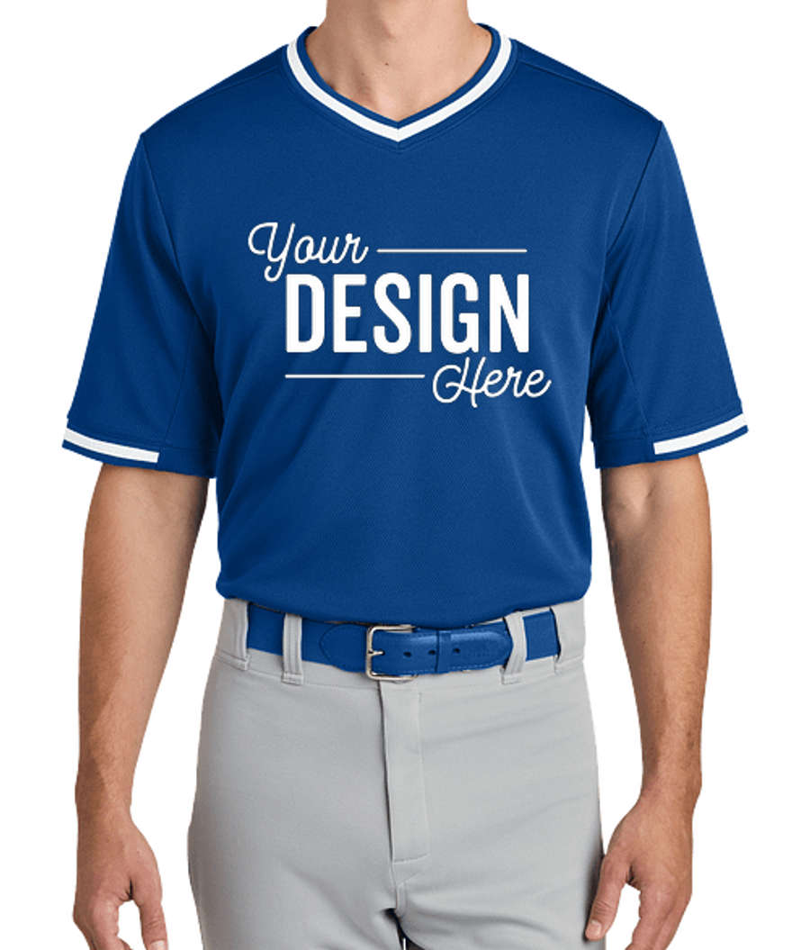 Sport-Tek Tough Mesh V-Neck Baseball Jersey in True Royal