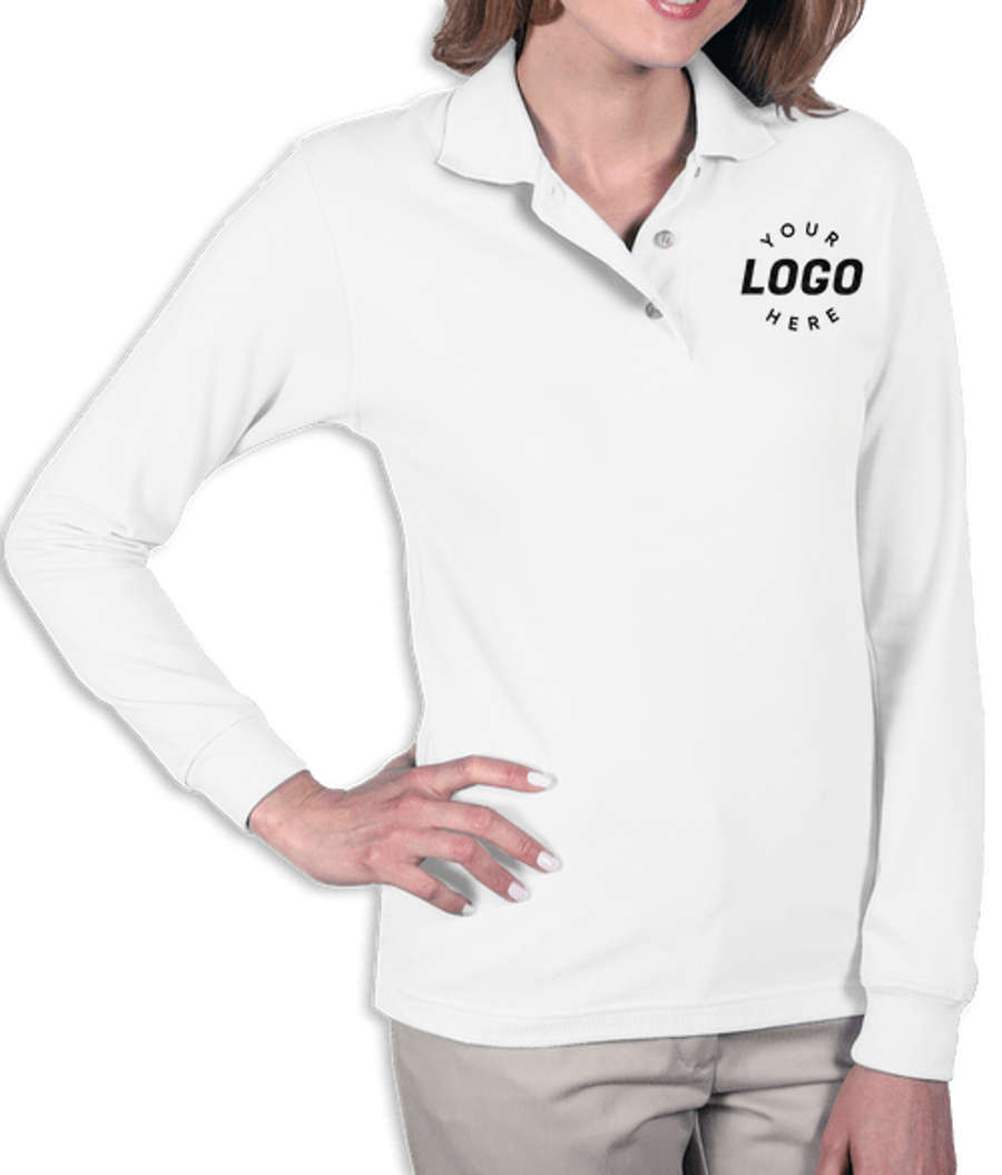Blue Generation Women's Superblend Easy-Care Pique Long Sleeve Polo in White