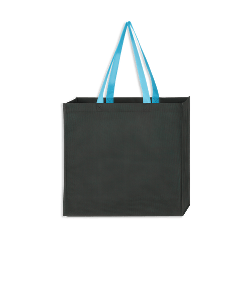 Non-Woven Tote Bag with Contrast Color Handles in Black with Light Blue
