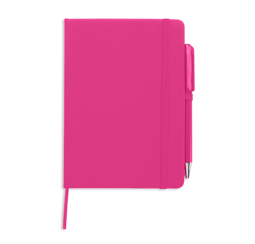 Full Color Promotional Hard Cover Notebook with Joy Pen in Pink