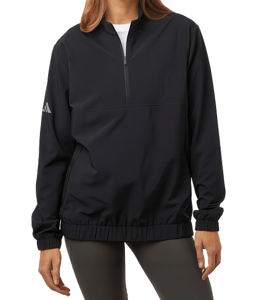 Adidas Women's Stretch Woven Recycled Performance Quarter-Zip Pullover in Black
