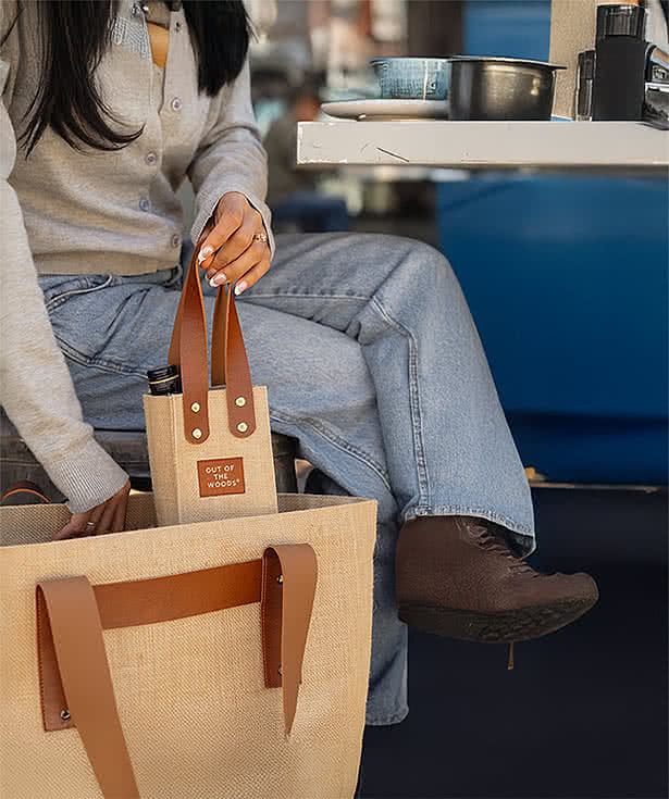 Full Color Out of The Woods Jute Wine Tote Bag