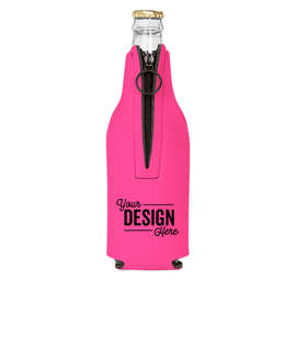 Foldable Foam Zipper Bottle Cooler - Color: Neon Pink