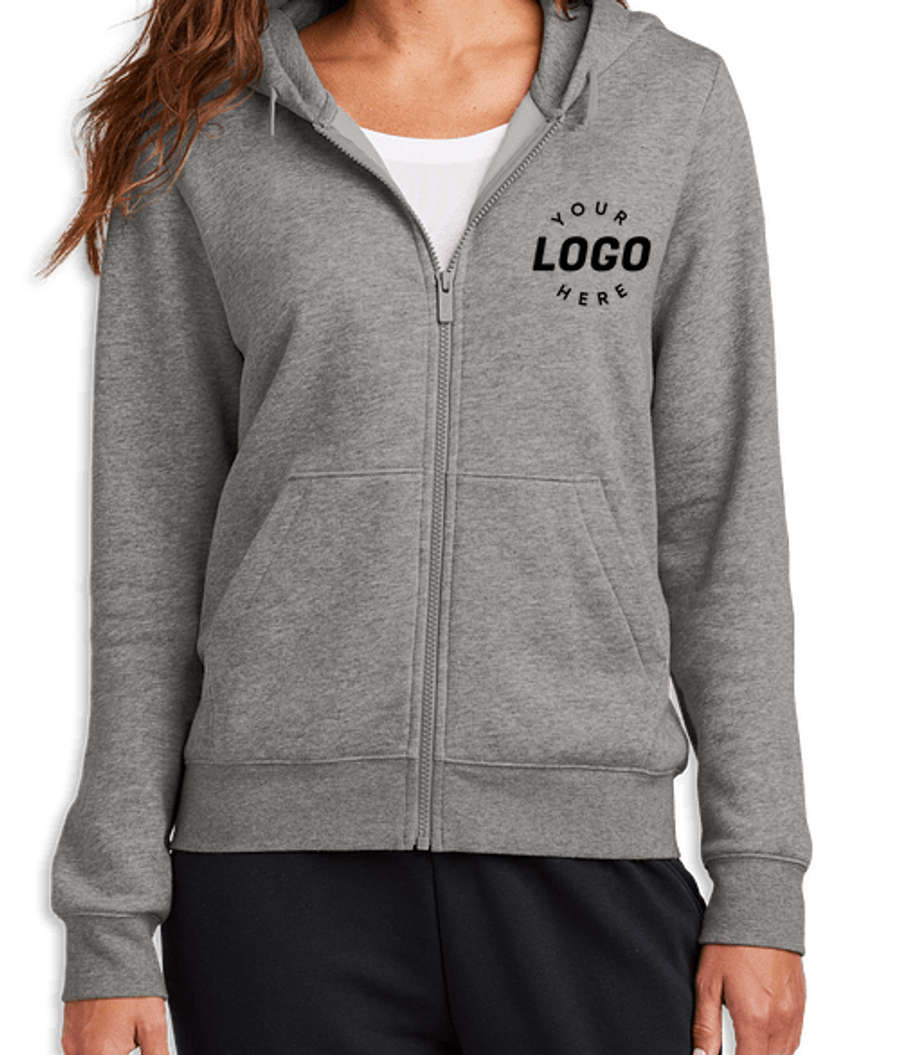 Nike Women's Club Fleece Sleeve Swoosh Zip Hoodie in Charcoal Heather