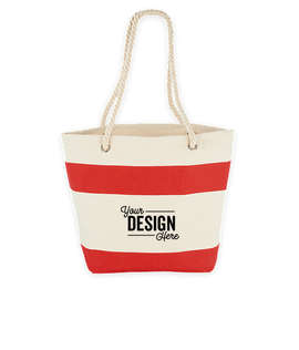 Medium Nautical Stripe 100% Cotton Tote - Color: Red