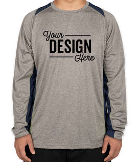 Sport-Tek Heather Contender Colorblock Long Sleeve Performance Shirt - Color: Vintage Heather / True Navy