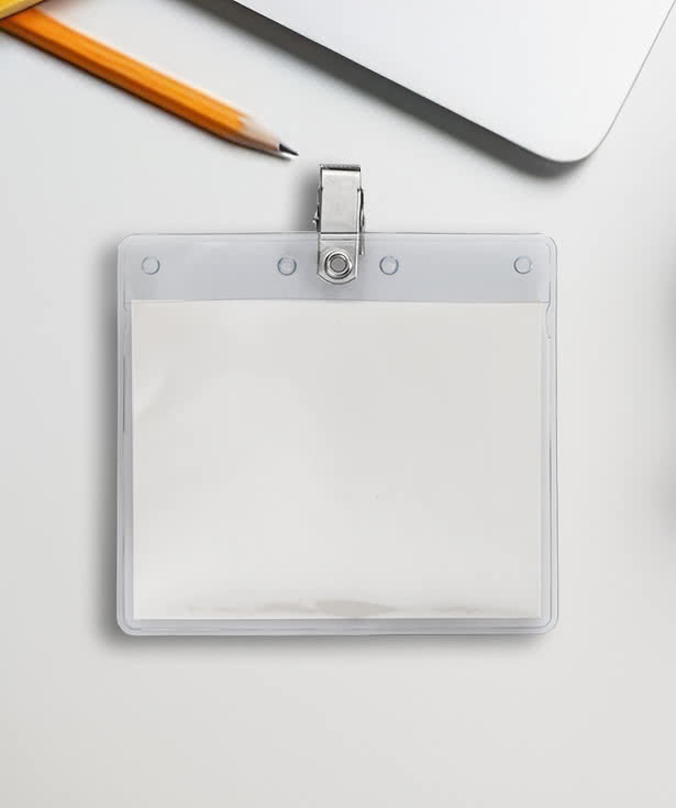 4" x 3" Horizontal Vinyl Badge Pouch with Bulldog Clip