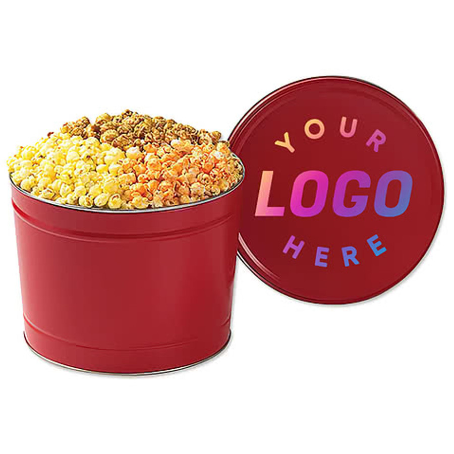 Full Color 2 Gallon 3-Way Popcorn Tin in White