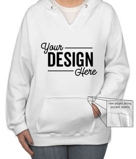 J. America Women's V-Neck Pullover Hoodie - Color: White