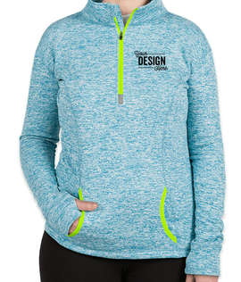 J. America Women's Cosmic Quarter Zip Performance Pullover - Color: Electric Blue / Neon Green