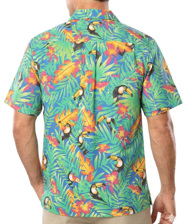 Blue Generation Tucan Print Short Sleeve Camp Shirt - Embroidered