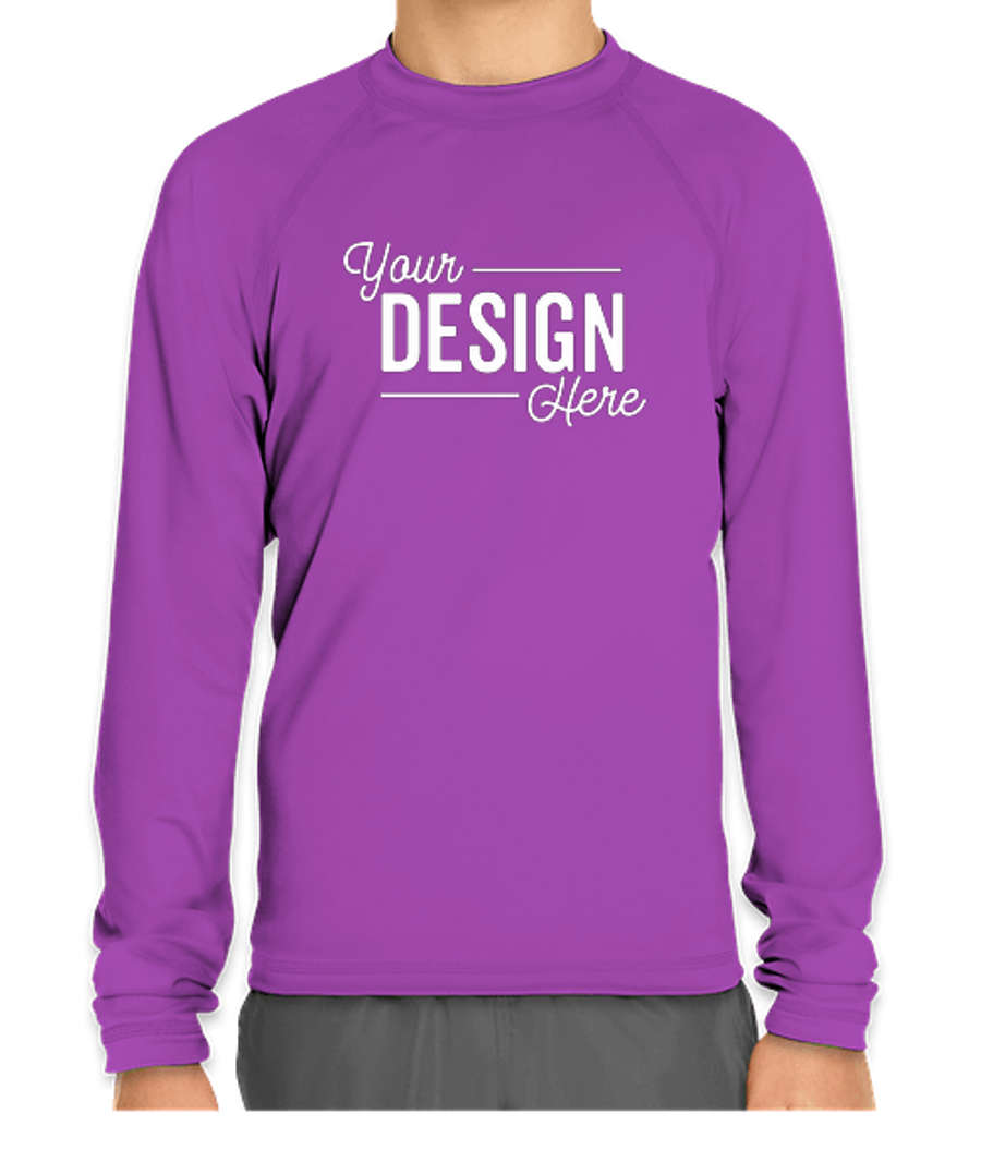 Wet Effect Youth Long Sleeve Rash Guard Shirt in Purple