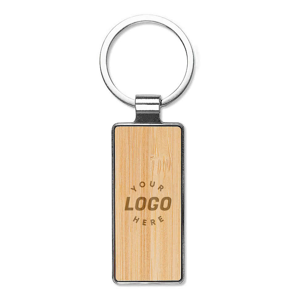 Laser Engraved Rectangle Bamboo Keychain