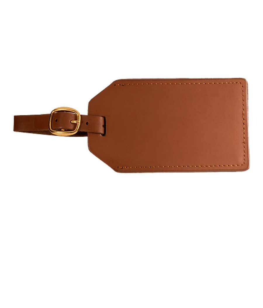 Debossed Leeman Grand Central Sueded Leather Luggage Tag in TAN