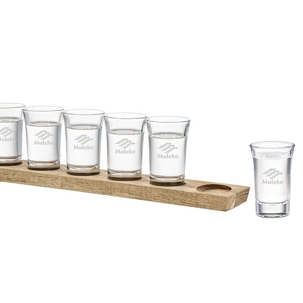 Laser Etched Shot Glass Set with Acacia Wood Holder (Set of 6)