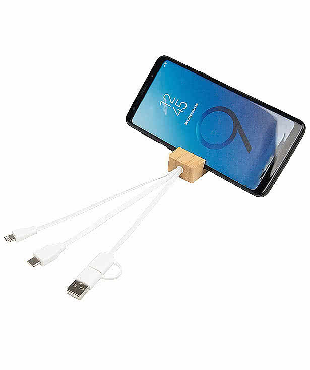 Bamboo 4-in-1 Charging Cable and Phone Stand