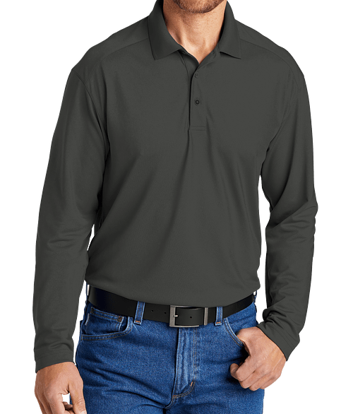 CornerStone Select Lightweight Snag-Proof Long Sleeve Performance Polo in Charcoal