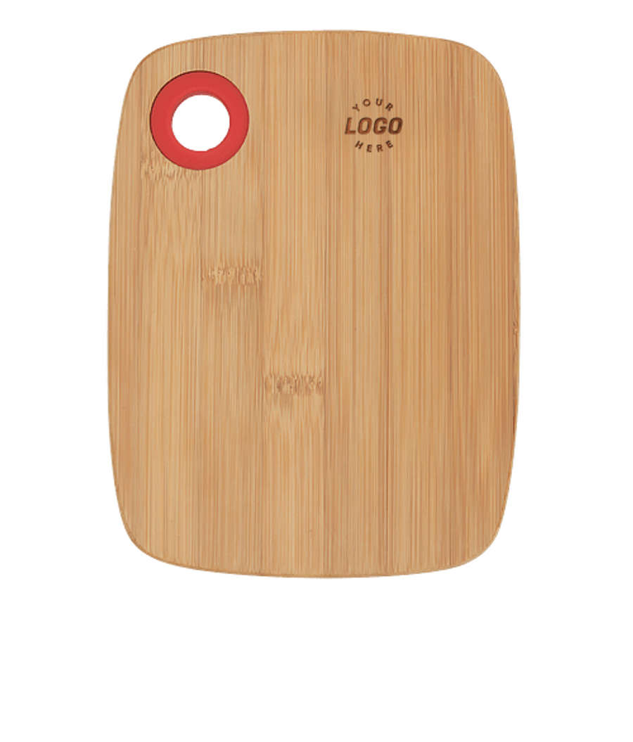 Laser Engraved Small Bamboo Cutting Board with Silicone Ring in Red