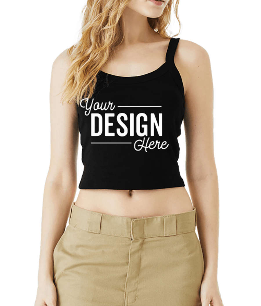 Bella + Canvas Women's Micro Rib Spaghetti Strap Tank in Solid Black Blend