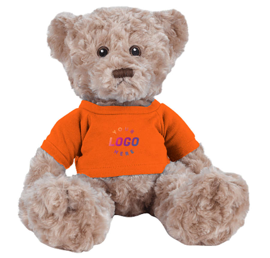 Full Color 10" Tan Dexter Bear Plush Animal in Orange