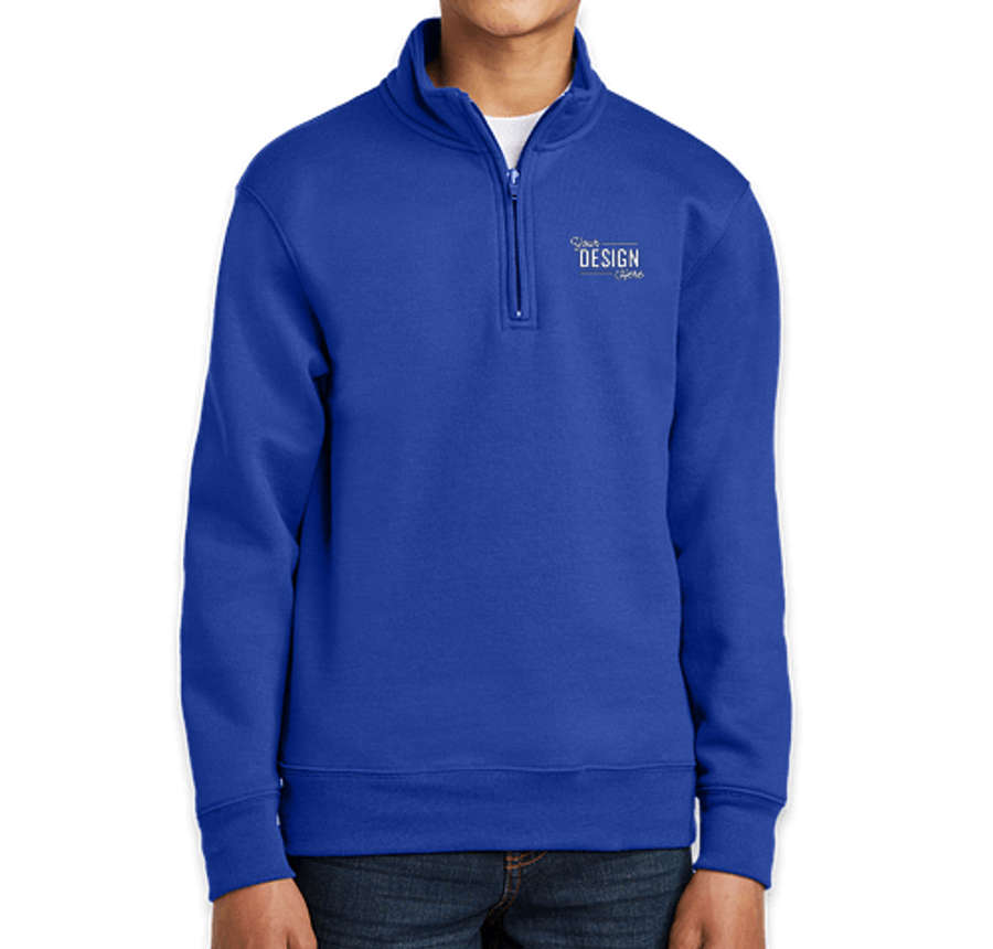 Port & Company Youth Core Quarter Zip Sweatshirt - Embroidered in True Royal
