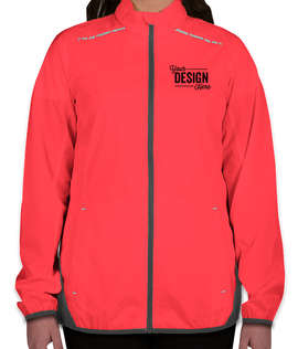 Port Authority Women's Reflective Running Full Zip Jacket - Color: Hot Coral / Grey Steel