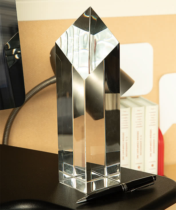 Laser Engraved 9.5" Glass Diamond Pillar Award