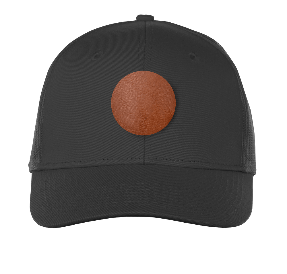 Port Authority Snapback Trucker Hat - Circle Faux Leather Patch - Laser Engraved-default