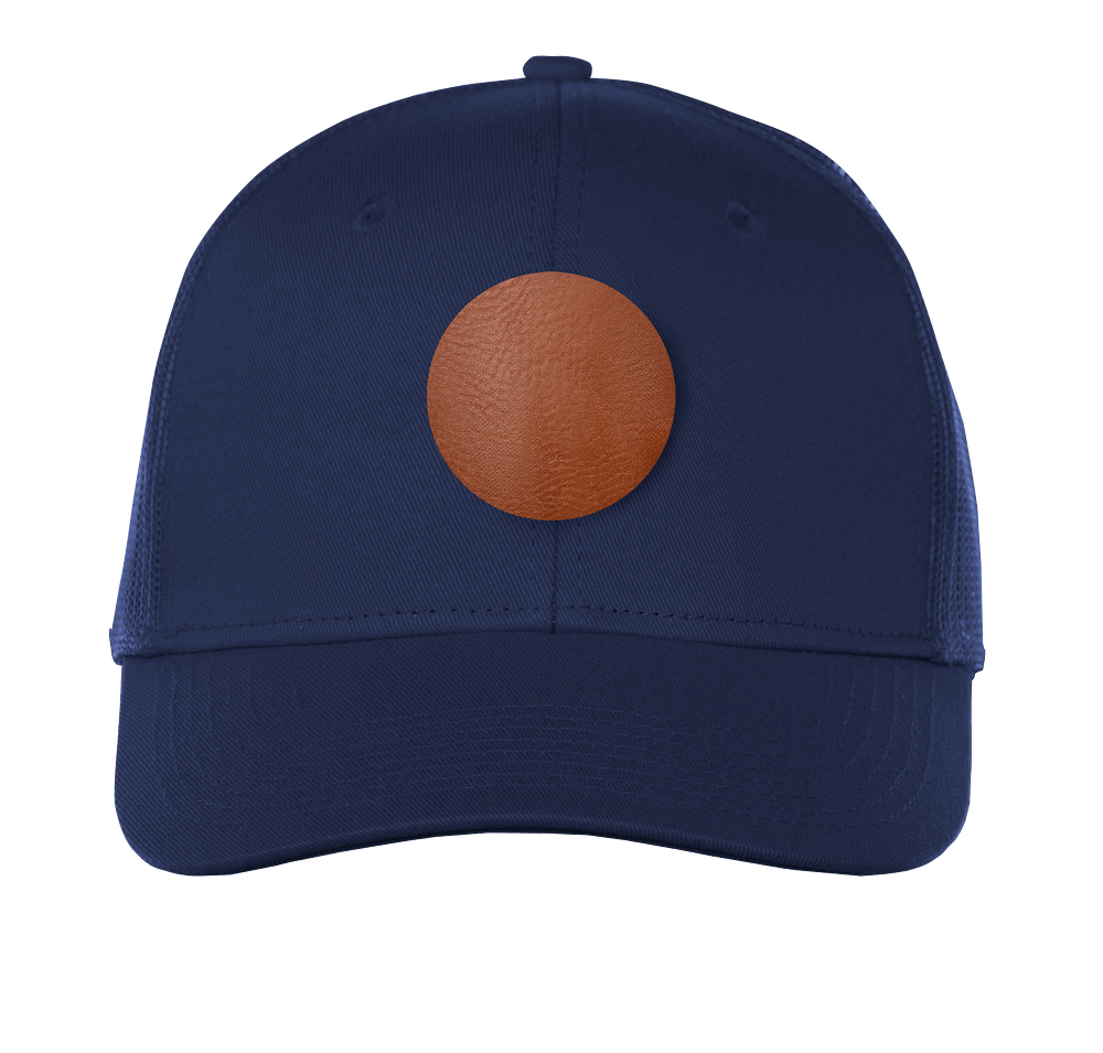 Port Authority Snapback Trucker Hat - Circle Faux Leather Patch - Laser Engraved-default