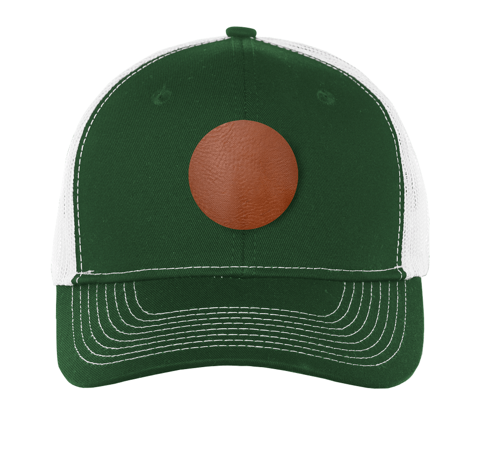 Port Authority Snapback Trucker Hat - Circle Faux Leather Patch - Laser Engraved-default