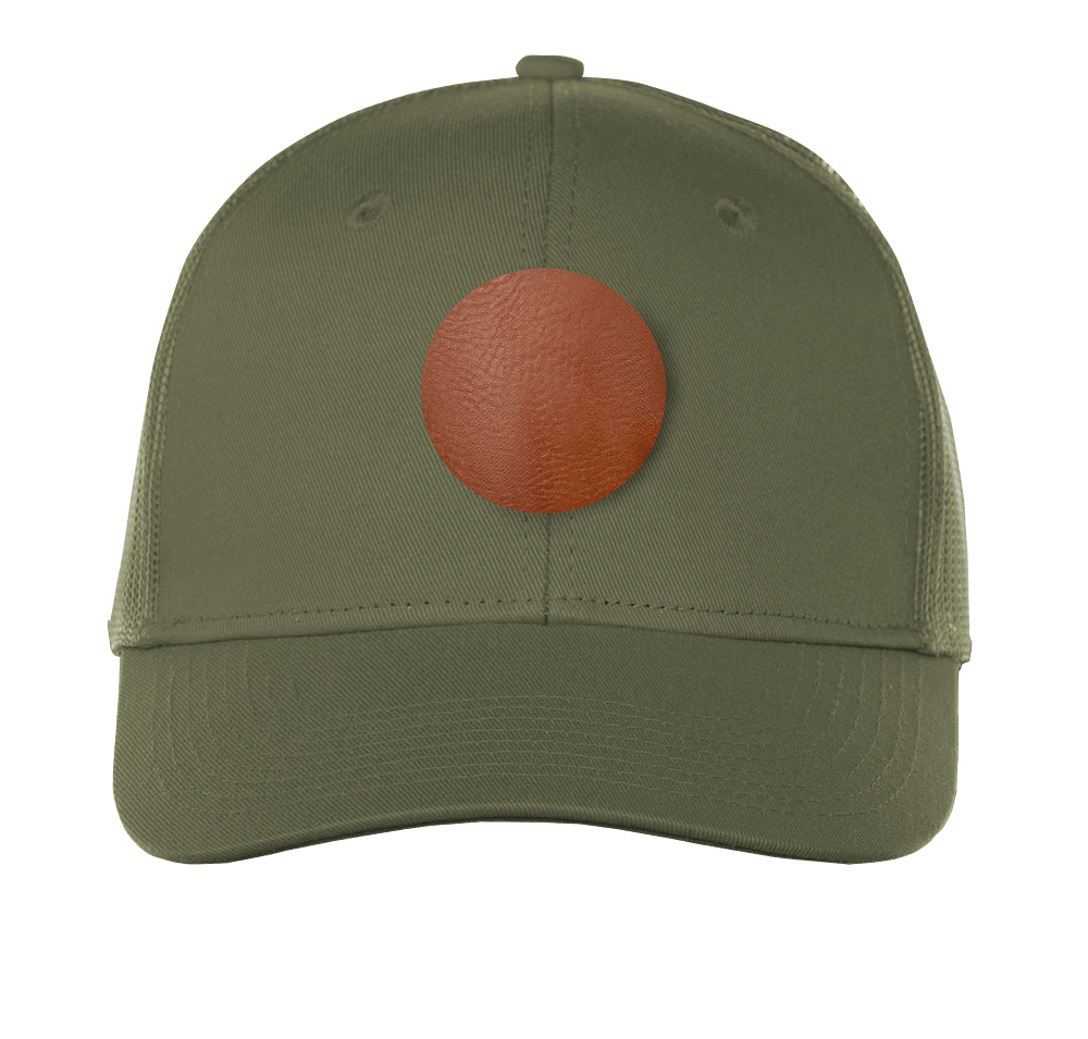 Port Authority Snapback Trucker Hat - Circle Faux Leather Patch - Laser Engraved-default