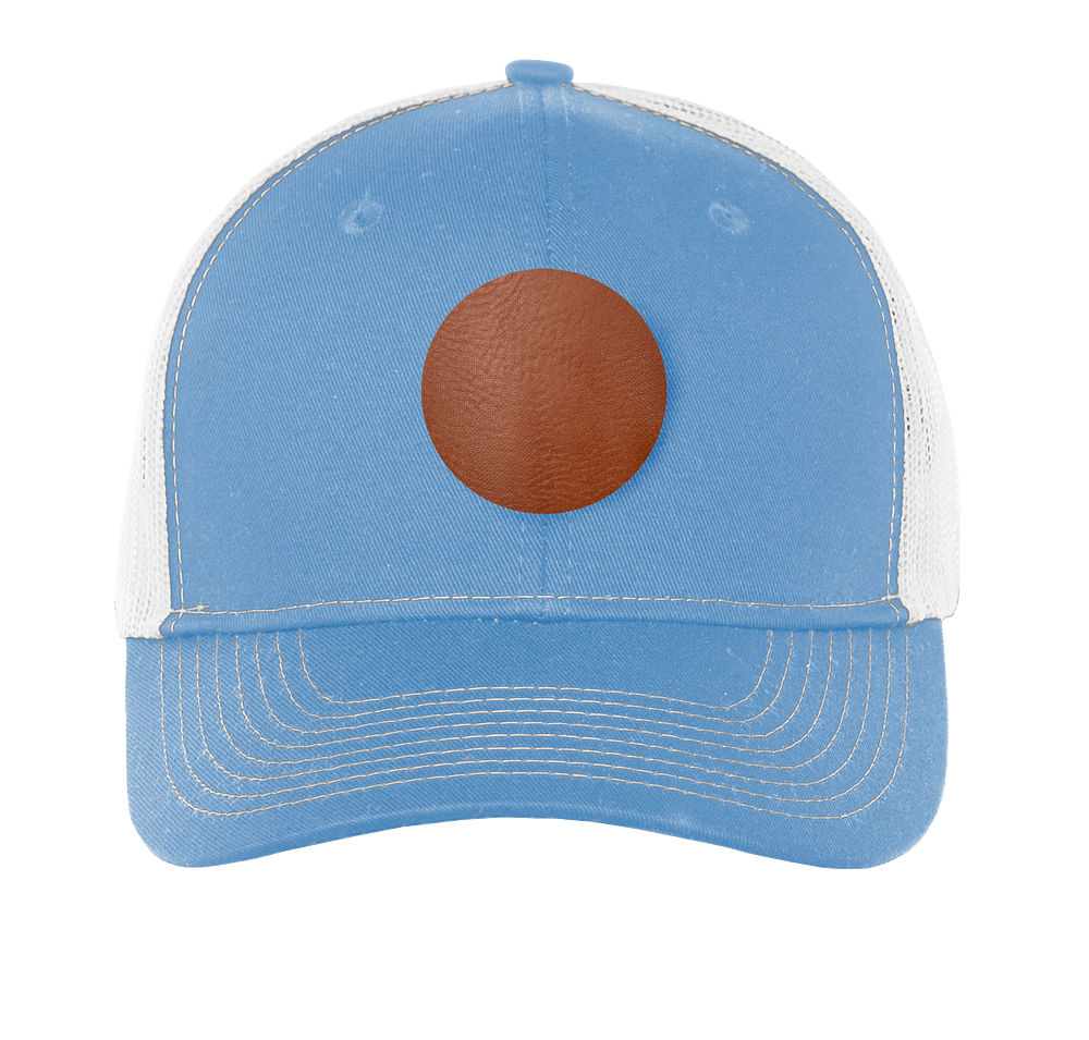 Port Authority Snapback Trucker Hat - Circle Faux Leather Patch - Laser Engraved-default
