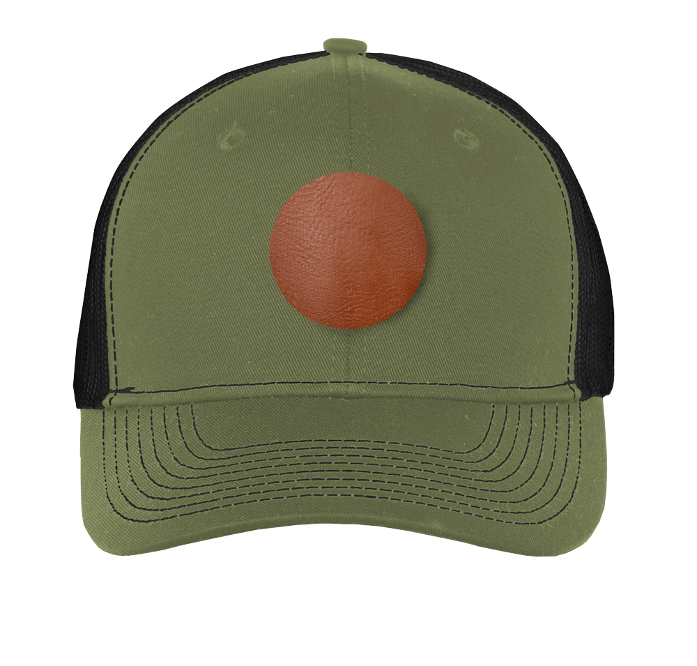 Port Authority Snapback Trucker Hat - Circle Faux Leather Patch - Laser Engraved-default