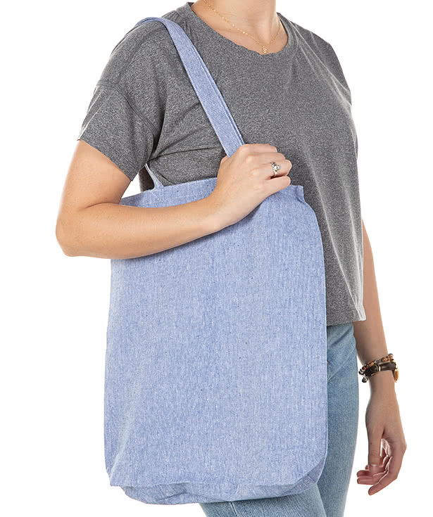Medium Self-Fabric Handles Gusseted Recycled Canvas Tote Bag