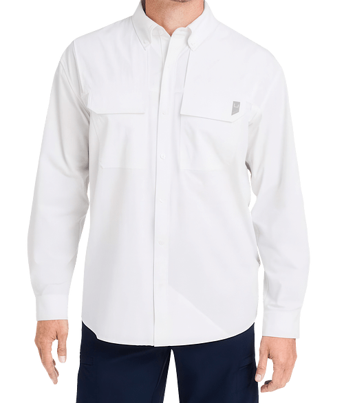 HUK Creekbed UPF 30 Pocket Fishing Shirt in White