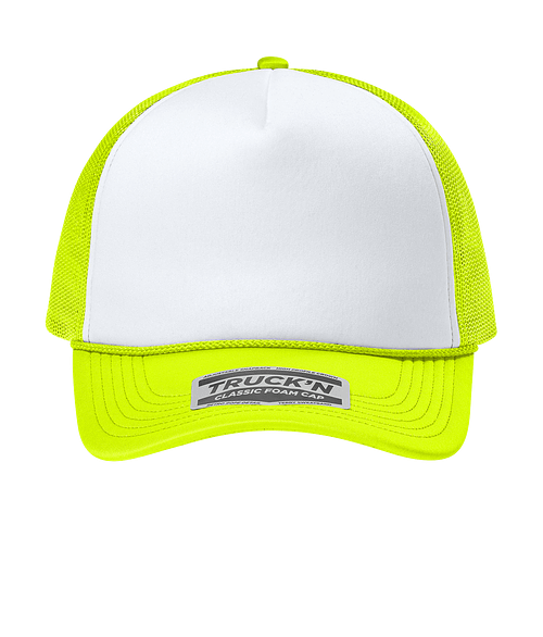 Port Authority Truck’N Five-Panel Foam Trucker Hat - Printed in White / Neon Yellow / Neon Yellow