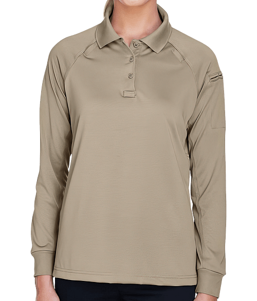 Harriton Women's Advantage Tactical Long Sleeve Performance Polo - Printed in Desert Khaki