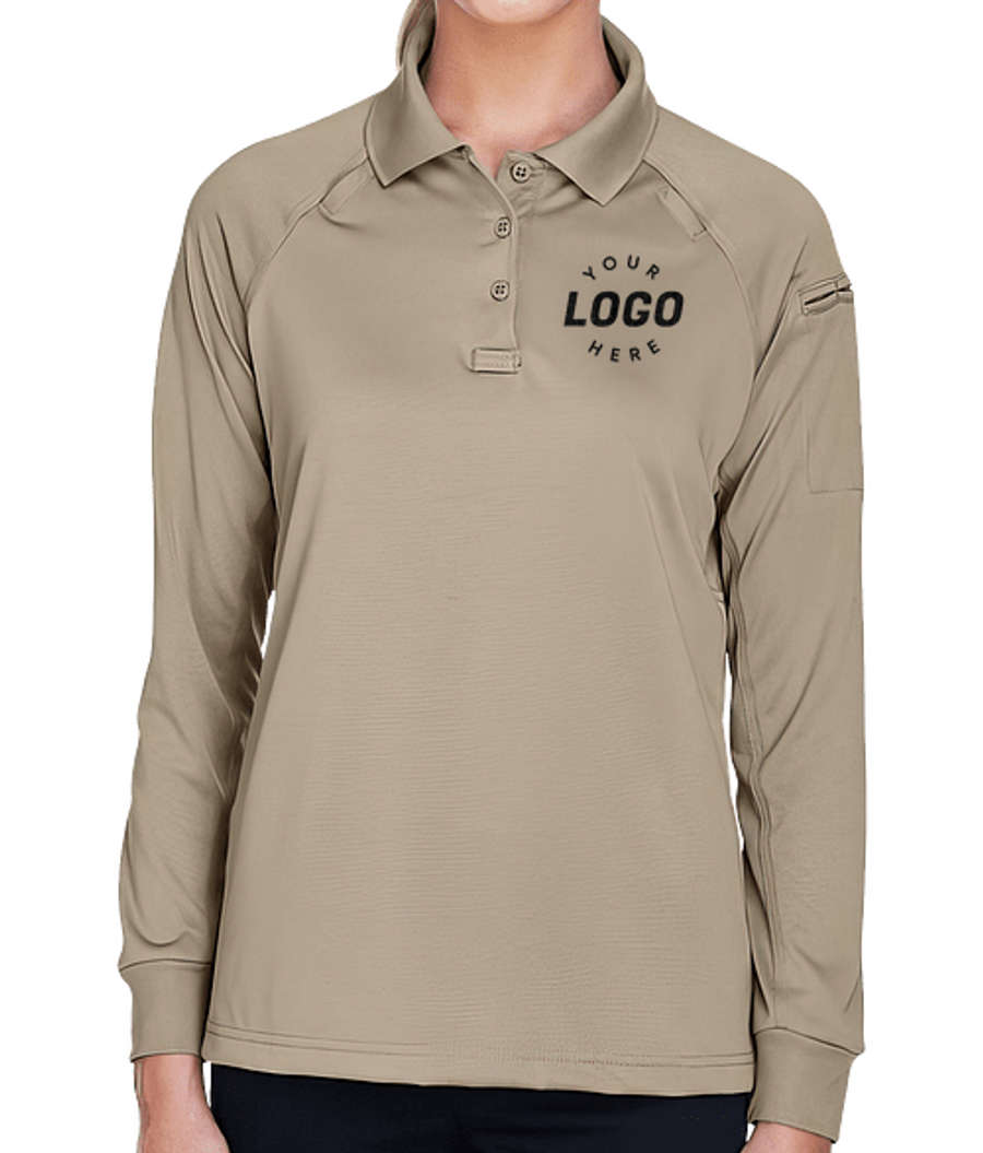 Harriton Women's Advantage Tactical Long Sleeve Performance Polo - Embroidered in Desert Khaki
