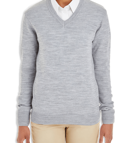 Harriton Women's Pilbloc Jersey Knit V-Neck Sweater - Printed in Grey Heather