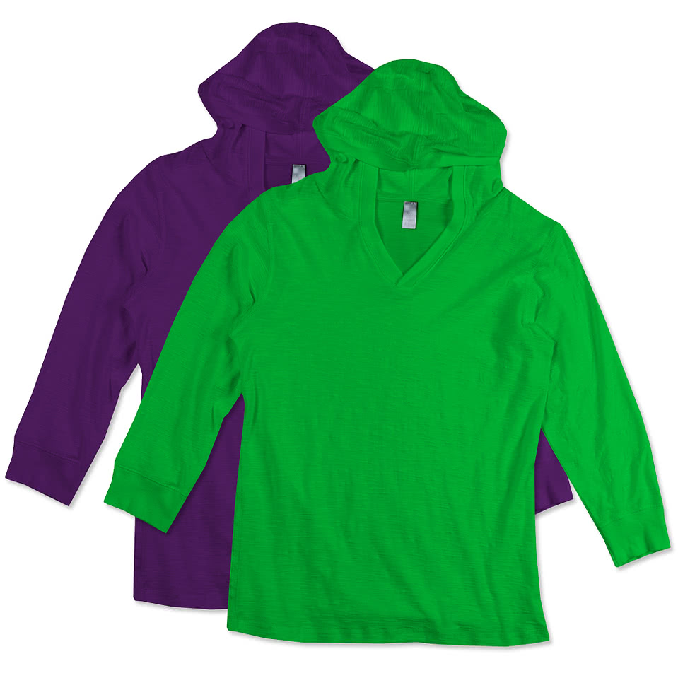 J. America Ladies 3/4 Sleeve Hooded T-shirt