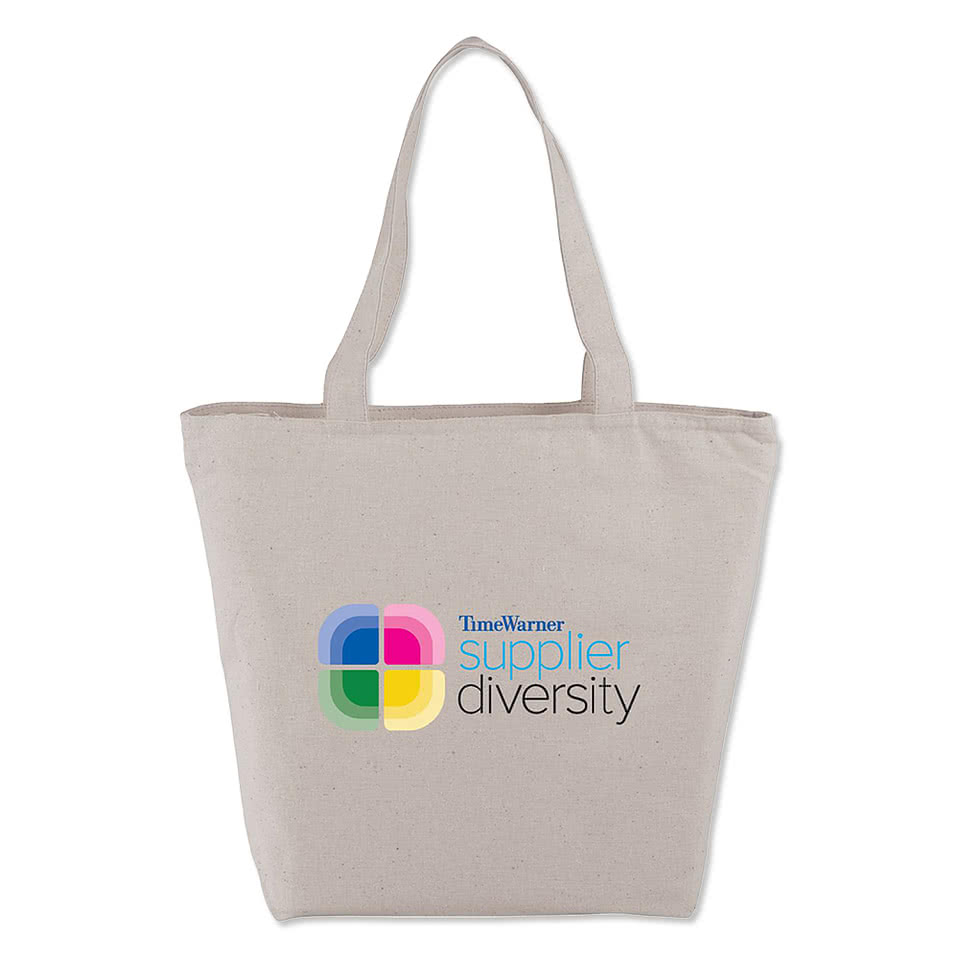 Full Color Maine Medium Cotton Canvas Zippered Tote Bag