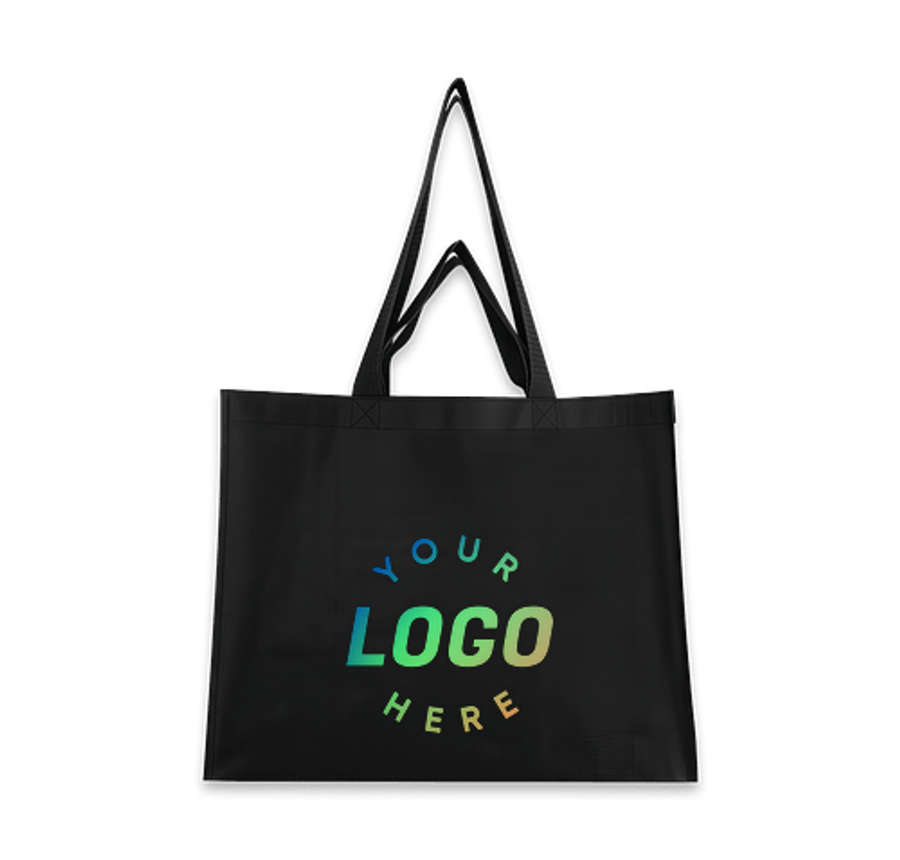 Matte Laminated Recycled Non-Woven Dual Handle Shopper Tote Bag in BLACK