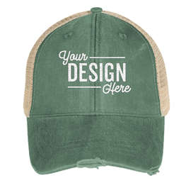 Adams Pigment Dyed Distressed Trucker Hat - Color: Forest / Tan
