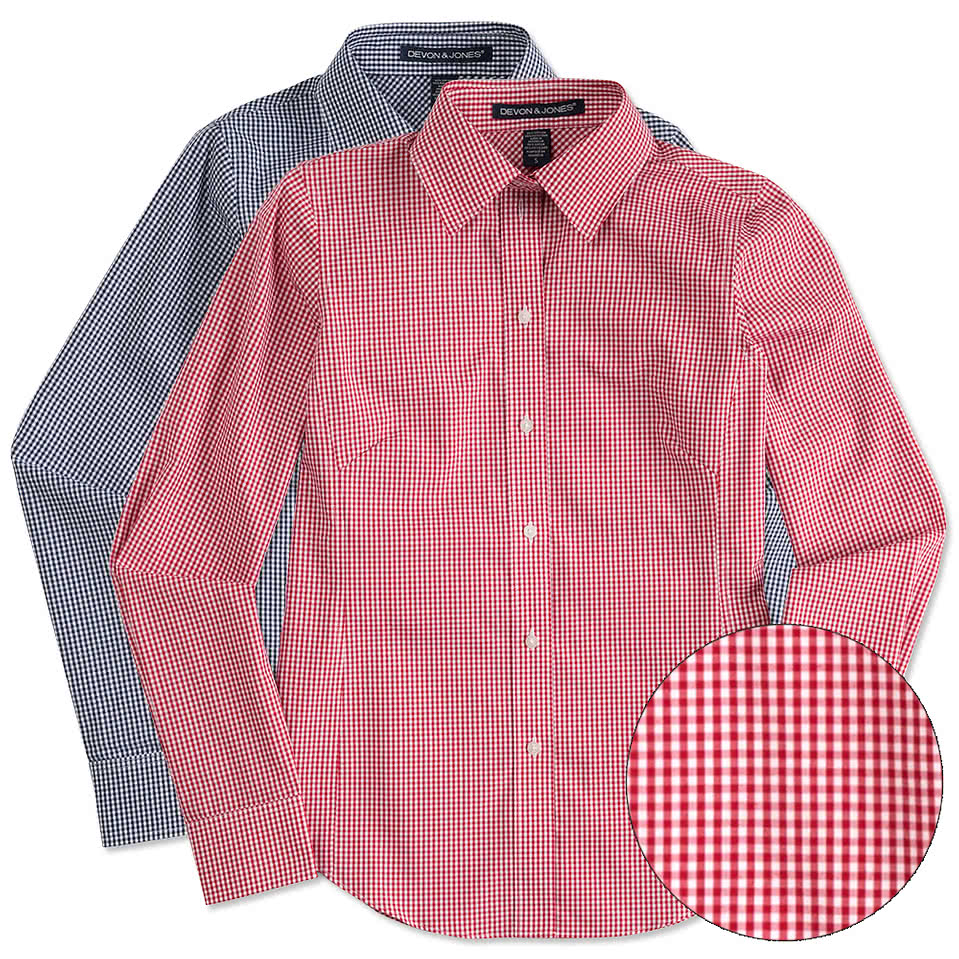 Devon & Jones Women's Crown Collection Gingham Dress Shirt - Embroidered